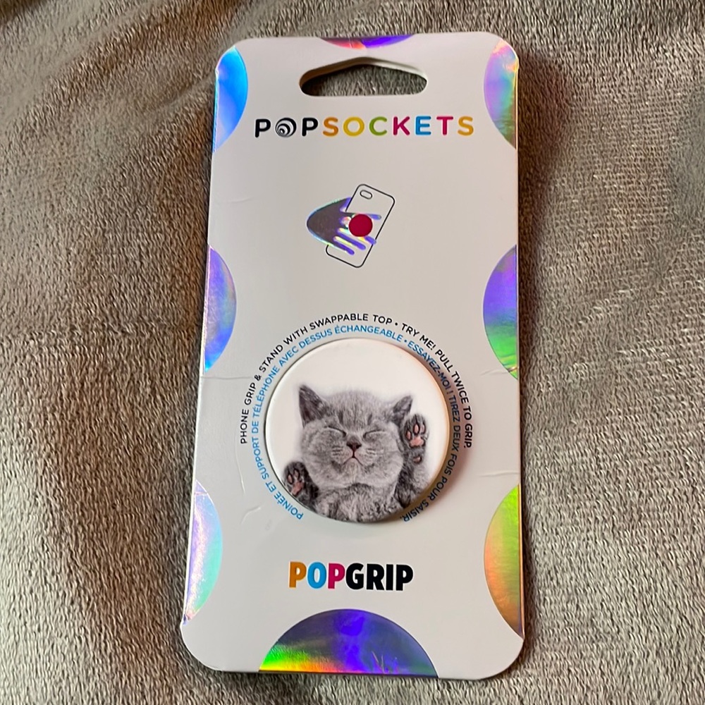 New Grey Cat Pop Socket
